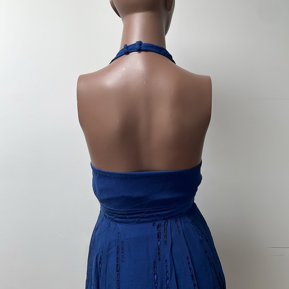 Seduce Midi Dress Silk Eyelet Blue Halterneck Sleeveless Open Back 2 - Picture 7 of 12